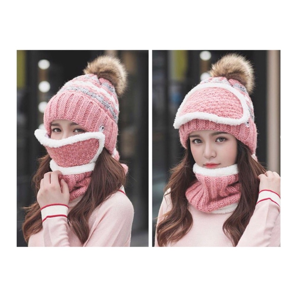 KNIT BEANIE HAT MASK NECK WARMER SCARF